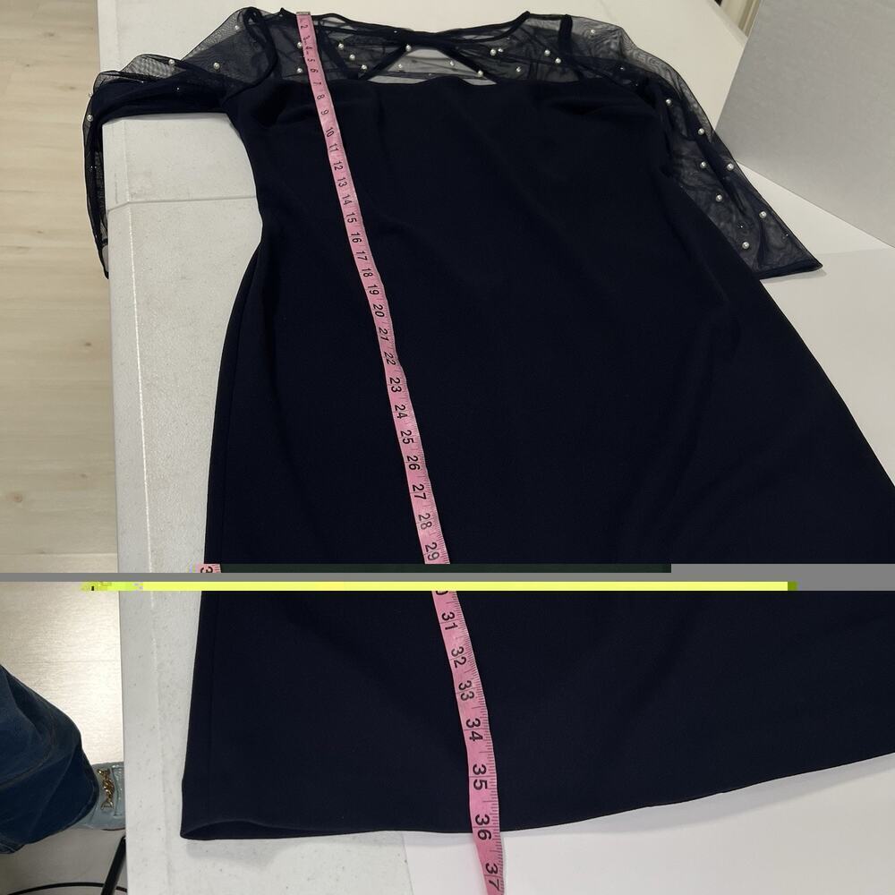 Karl Lagerfeld Cocktail Dress Ilussion Neckline Pearl Embellished Size 8 Blue - Picture 14 of 15
